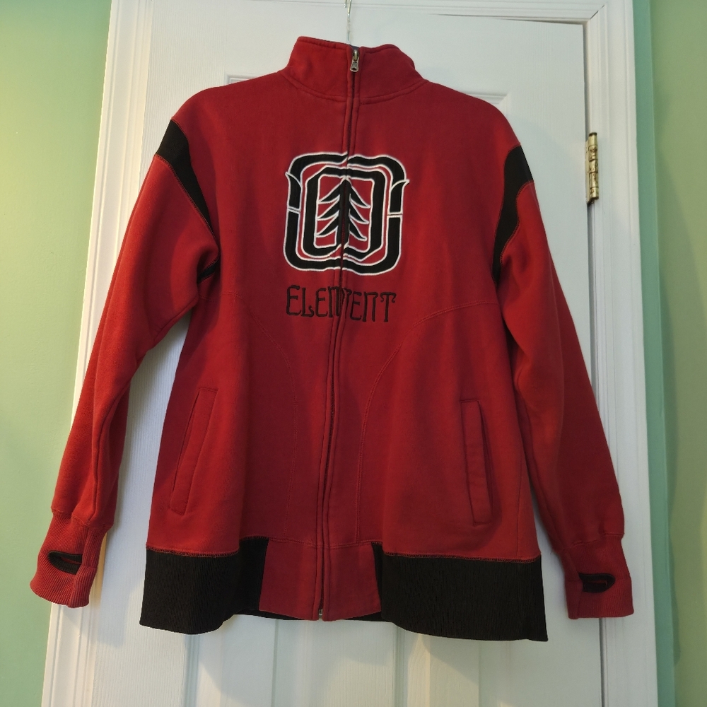 Vintage Jacket Element, Red , Emroidered, Thumb Holes In Sleeves, Size M